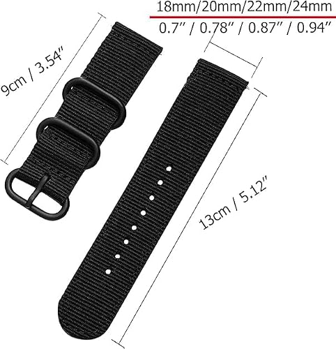CNYMANY 24mm Universal Ballistic Watch Band, Nylon Canvas Woven Loop Replacement Strap Wristband Buckle Fastener Adjustable Closure for Smart-watch Sport Fitness Tracker - Black