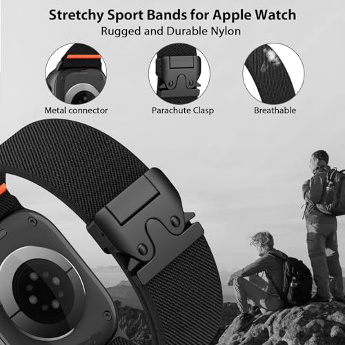 Elastic Sport Band for Apple Watch Ultra 3/2/1 Bands 49mm 46mm 45mm 44mm 42mm 41mm 40mm 38mm Men Women, Adjustable Parachute Buckle Nylon Fabric Wristband for iWatch Series 11 10 SE 9 8 7 6 5 4 3