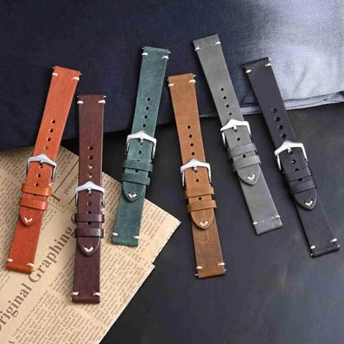 BISONSTRAP Men's Watch Bands, Hand-Stitched Leather Watch Straps, Quick Release, 22mm, Coffee Brown with Silver Buckle