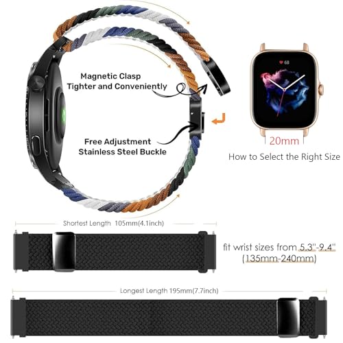 XIDESSEN 2 Pack 20mm Braided Nylon Bands Compatible with Timex Expedition Scout 40mm/Acadia 40mm/Weekender/Field Chronograph 43mm/Rugged Core Analog/Timex Easy Reader Watch Band for Men Women