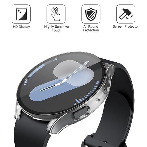 Misxi 2-Pack Hard PC Screen Protector Case for Samsung Galaxy Watch 7 44mm, Anti-Slip Ultra-Thin Scratch Resistant Cover with Tempered Glass for Galaxy Watch7, Transparent