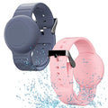 Waterproof Bracelet Compatible with Airtag (1st & 2nd Gen) for Kid, 2 Pack Soft Silicone Hidden Wristband, Lightweight Tracker Watch Band Compatible with Apple Air Tag for Child, Grey Blue & Pink
