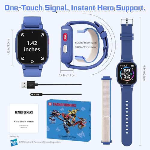 Transformers 4G Kids Smart Watch with GPS Tracker for Boys Girls Two Way Call Video Chat SOS IP68 Waterproof Pedometer Gift for Child 4-12 Year Olds
