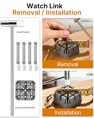EasyTime Watch Link Removal Kit: Professional Watch Strap Adjustment Tool Band Replacement Bracelet Resize Kit for All Size with 108 PCS Spring Bars 20 PCS Link Pins