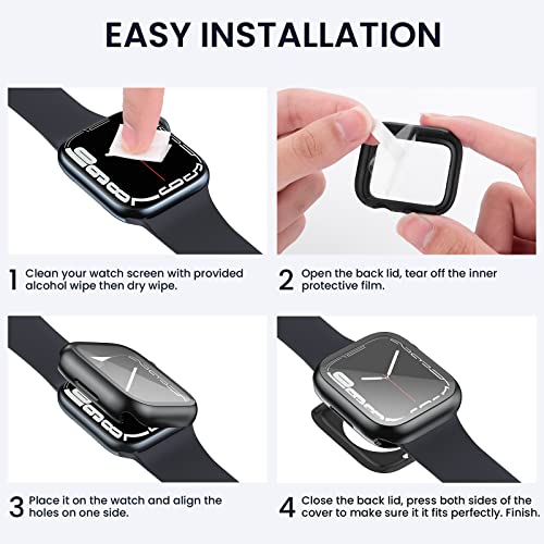 Tensea (2 in 1) for Waterproof Apple Watch Screen Protector Case 44mm SE 3/SE 2nd Generation/SE/Series 6/5/4 Accessories, 360 Front and Back, iWatch Face Cover with Tempered Glass for Women Men, 44 mm