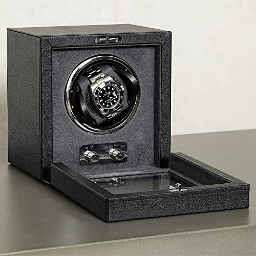 ROTHWELL Single Watch Winder for Automatic Watches with Quiet Motor with Multiple Speeds and Rotation Settings (Black/Grey)