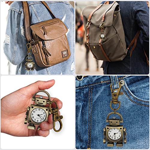 Realpoo Robot Ultra-Thin Uncovered Quartz Pocket Watch with Keychain, Men's Arabic Digital Dial Portable Keychain Pocket Watches
