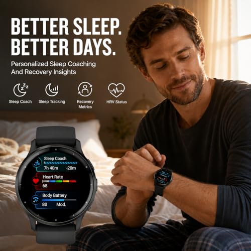 Garmin Venu 3 GPS Smartwatch, 45mm Black, Fitness Tracker with 14-Day Battery & Sleep Coach - Includes Premium Charging Stand, Extra Power Cable & Port Protector Plugs (Renewed)