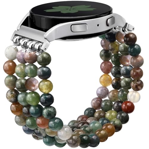 Newlibery Natural Stone Bracelet Beaded Band Women 20mm Compatible with Samsung Galaxy Watch 7/6/5/4/Active 2/4 Classic/6 Classic/5 Pro/FE 40mm 42mm 43mm 44mm 45mm 46mm 47mm