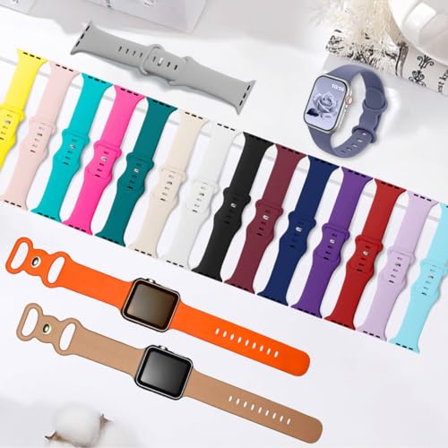 18 Pack Sport Band Compatible with Apple Watch Bands 40mm 41mm 38mm 42mm 44mm 45mm 46mm 49mm for Women Men,Silicone iWatch band with Watch Band Organizer for iWatch SE Series 10/9 8 7 6 5 4 3 2 Ultra