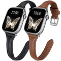 2 pack Slim Leather Bands Compatible with Apple Watch Band 38mm 40mm 41mm 42mm(Series 11/10) Women,Top Layer Genuine Leather Strap for iWatch Series 9/8/7/6 5/4/3/2/1/SE(Black/Brown)