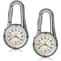 Hicarer 2 Pieces Clip on Quartz Watch Backpack Fob Belt Glow in The Dark Unisex Pocket Watch with White Dial for Doctors Nurses Outdoor Activities(Silver)
