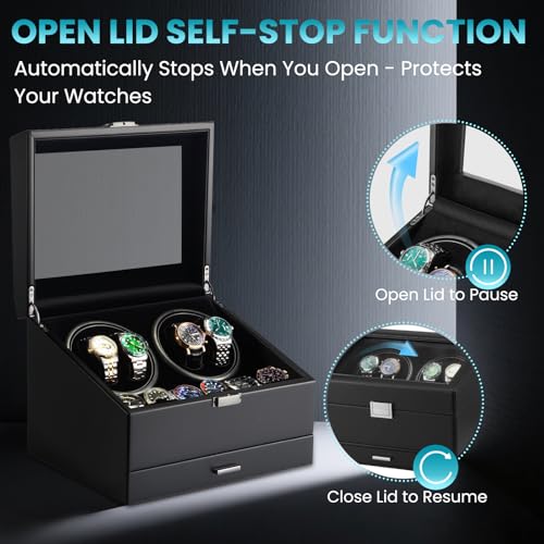 J&T Technology Automatic Watch Winder with 6 Extra Watch Storage Box,Watch Winder for Automatic Watches with Super Quiet Mabuchi Motor (Black 01)