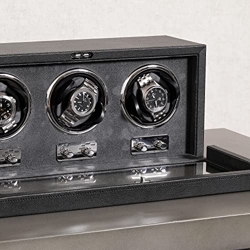 ROTHWELL Triple Watch Winder for Automatic Watches with Quiet Motor with Multiple Speeds and Rotation Settings (Black/Grey)