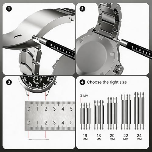 MARVLLGGOSO Watch Battery Replacement Tool Kit with Spring Bars, 5-in-1 Precision Screwdriver, Adjustable Back Case Opener, Holder, Pry Tool, Spring Bar Tool with Scale, Tweezer, Watch Repair Kit for Watch Back Removal and Band Replacement