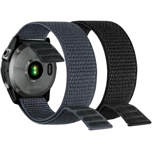 Abanen Hook and Loop Quick Dry Watch Band for Fenix 8 / epix Pro/Fenix 7/6/5 (47mm), 22mm Woven Nylon Ultralight Sport Wristband Strap for Garmin Instinct 2, Instinct 3 45mm (Black Grey)