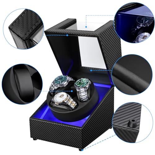 Anyasun Watch Winder for Automatic Watches,3 Watch Winder Box with LED Display, Ultra Quiet Japanese Motor,4 Rotation Modes,Watch Shark for Men & Women,USB-C Power