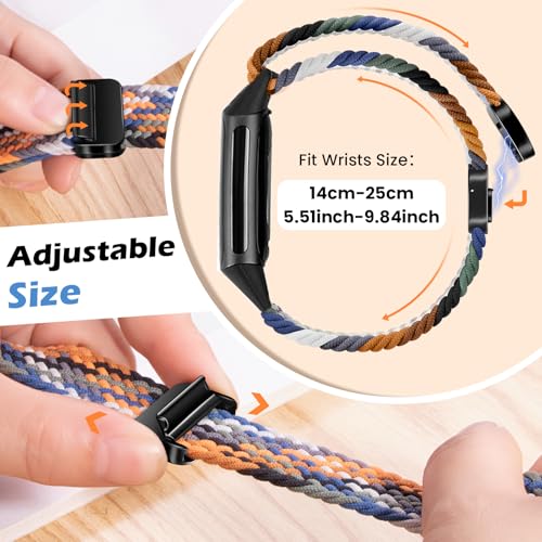 Elastic Braided Bands Compatible with Fitbit Charge 5/Fitbit Charge 6 for Women Men,Adjustable Breathable Replacement Stretchy Nylon Loop Wristband Sport Strap