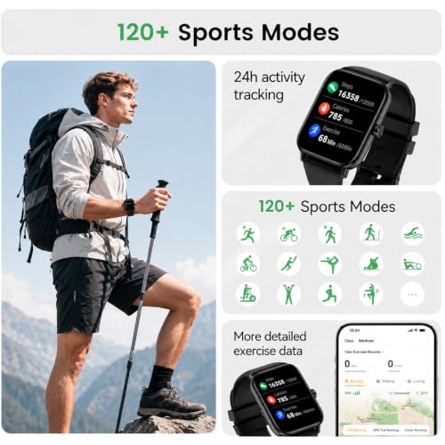 Jacoosa Smart Watches for Men, 1.83" HD Touchscreen with Bluetooth Calling, 120+ Sport Modes Fitness Tracker, IP68 Waterproof, Heart Rate Sleep Monitor Timer, Compatible with Android iOS(Black)