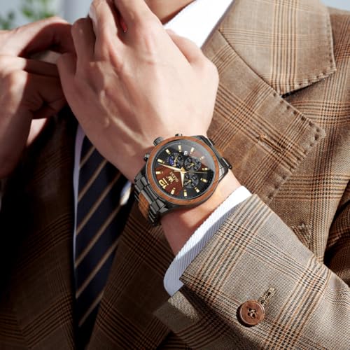 OLEVS Men Watch Analog Quartz Wood Wirst Watches Luxury Dress Chronograph Stainless Steel Waterproof Luminous Watches Men Gift