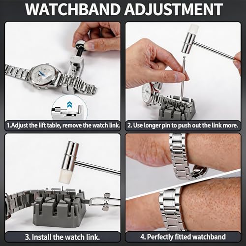 MARVLLGGOSO Professional Watch Repair Kit with Watch Battery Replacement Tools, Watch Link Removal Kit, Including Spring Bars Tool with Scale, 5-in-1 Precision Screwdriver, Adjustable Back Case Opener,Pry Tool, Spring Bar,Tweezer