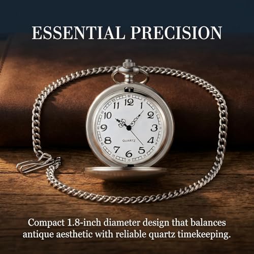 LYMFHCH Smooth Vintage Pocket Watch with Chain, Arabic Numerals Scale Mens Watch Christmas Graduation Birthday Gifts Fathers Day