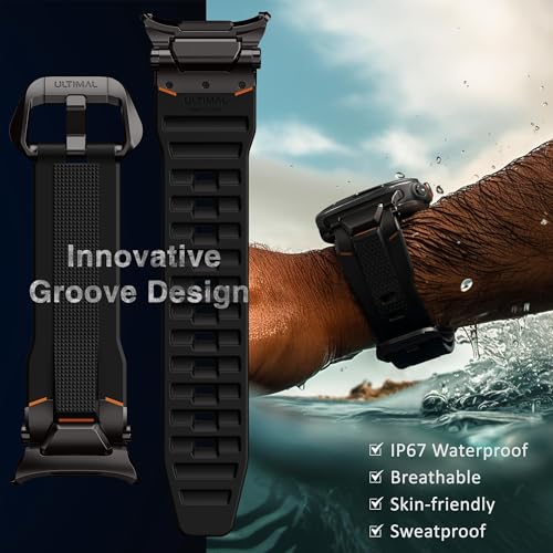 ULTIMAL Watch Band for Samsung Galaxy Watch Ultra 47mm (2025/2024) Compatible with Samsung Watch Strap Bands for Men Sport Bands for Watch Rugged Premium TPU & Metal (Black+Black)