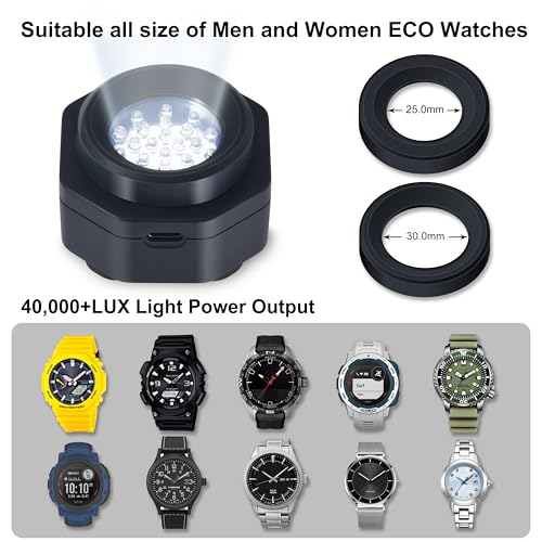 CoolFire (The Original) - USB-C UV Free Solar Watch Fast Charger for All Eco Solar Watches. Safe 24/7 Charging (No 8H Timer Needed). Reloj Hombre Portable Charger. BK