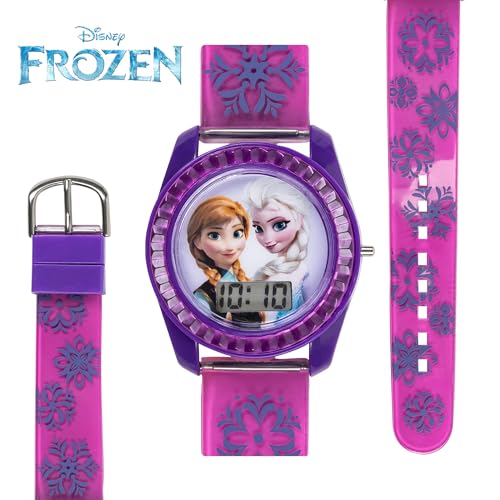 Disney Frozen Kids Digital Watch – Anna & Elsa LCD Timepiece, Purple Printed Strap, Easy-Read Display, Lightweight & Comfortable – Fits Wrists 5.5" to 8"