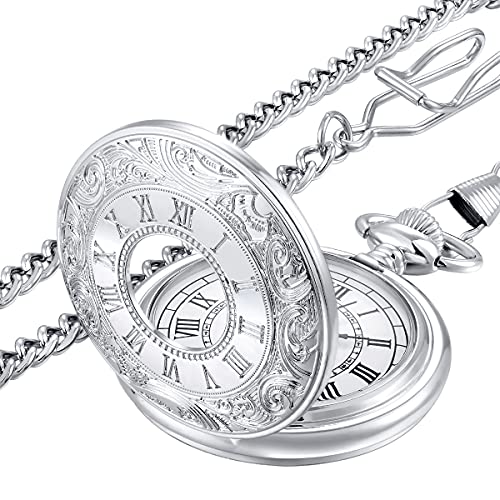 LYMFHCH Vintage Pocket Watch Roman Numerals Scale Quartz Pocket Watches with Chain Christmas Graduation Birthday Gifts Fathers Day