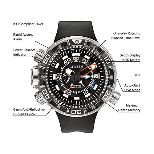 Citizen Men's Eco-Drive Promaster Sea Aqualand Depth Meter Watch in Stainless Steel with Black Polyurethane strap, Black Dial (Model: BN2029-01E)