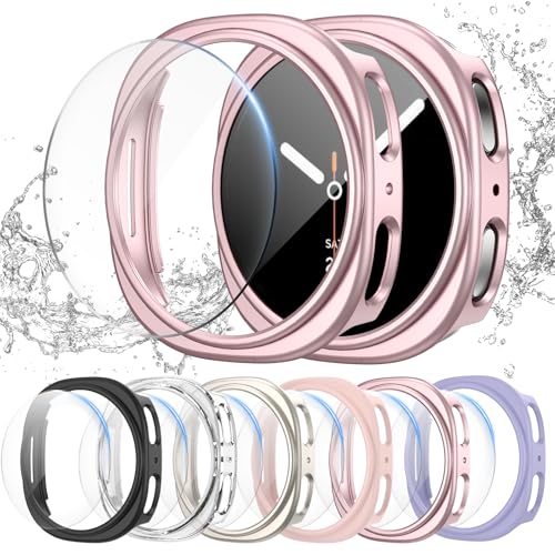 Landhoo [6+6Pack] for Samsung Galaxy Watch 8 40mm Screen Protector Case, Hard PC Bumper + HD Anti-Fog Tempered Glass Protective Film, Waterproof Face Cover Set for Galaxy Watch 8 40mm Accessories