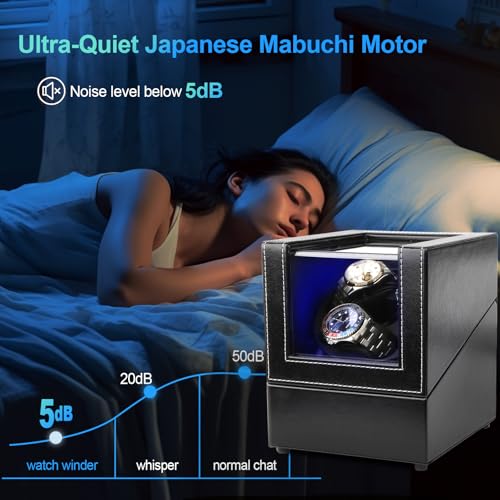 J&T Technology Watch Winder for Automatic Watches,Automatic Watch Winder with LED Light,Rotating Watch Case with Japanese Quiet Motor,4 Rotation Modes,USB Type C