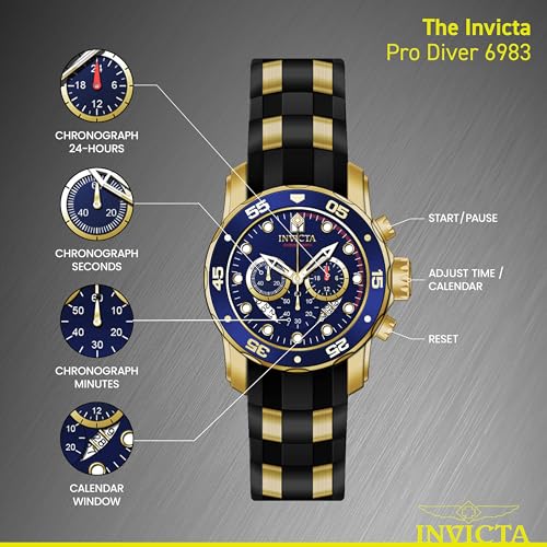 Invicta Men's 6983 Pro Diver Collection Chronograph Blue Dial Black Polyurethane Watch