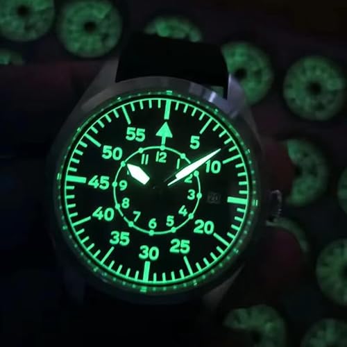 Boyarca Pilot Watch Men's Aviator Wrist Watch Japan Automatic Movement Retro Mechanical Watches Stainless Steel Case with Luminous Waterproof (Black B)