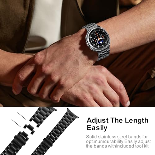 Metal Band Compatible with Samsung Galaxy Watch 8 40mm/44mm/Classic 46mm 2025,No Gap Business Stainless Steel Strap for Galaxy Watch8 Men Women,NOT for Other Models(Black)