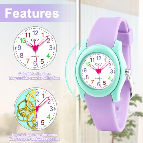 CKV Kids Watch for Boys Girls Watches Age 3-12, 1.18" Dial-3 ATM Waterproof Child Wristwatch Time Teaching Easy to Read Kids Presents