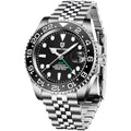 CADISEN Pagani Design GMT Fully Automatic Mechanical Men's Watch 40MM Date 100M Waterproof Stainless Steel Submersible Rotating Ceramic Bezel Men's Sports Watch PD-1662(Jubilee Black)