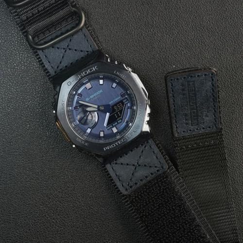 HEMSUT Quick Release 16mm Military Tactical Watch Band for Casio | Shock-Resistant Nylon & Leather Strap | Compatible with GA-100, DW-5600, DW-6900, GW-M5610, GBD-800 Series & More