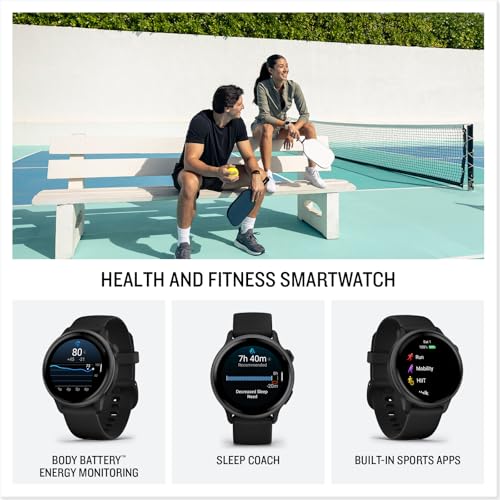 Garmin Vivoactive 6 Fitness GPS Smartwatch AMOLED Display Slate with Black Silicone Band, 11-Day Battery, 80+ Sports Modes, Activity Tracking Smart Features, Music, Contactless Payments Bundle