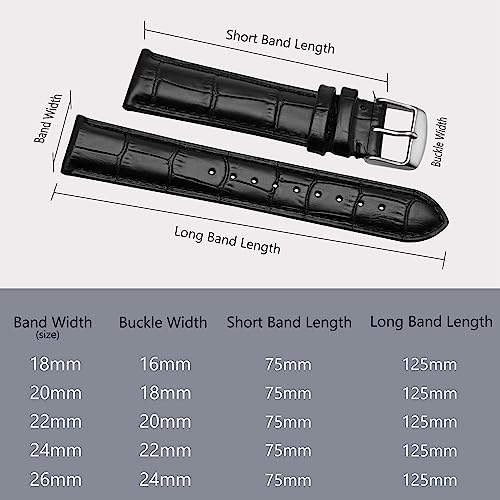 BISONSTRAP Watch Bands 20mm, Alligator Embossed Leather Watch Straps, Black with Silver Buckle