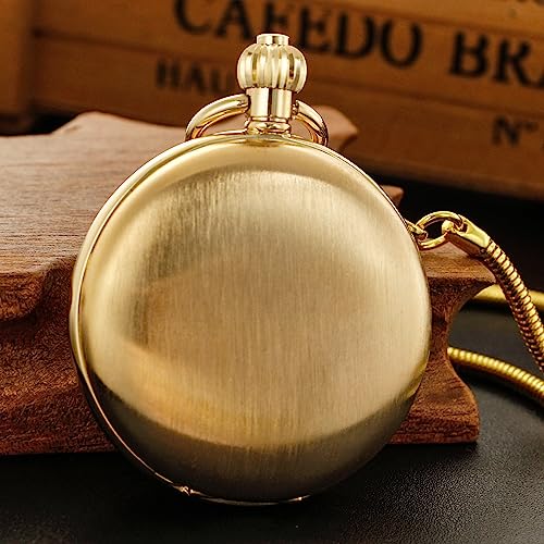 Whodoit Smooth Double Open Cover Mechanical Pocket Watch, Unisex, Roman Dial, Stainless Steel, Chain, Box