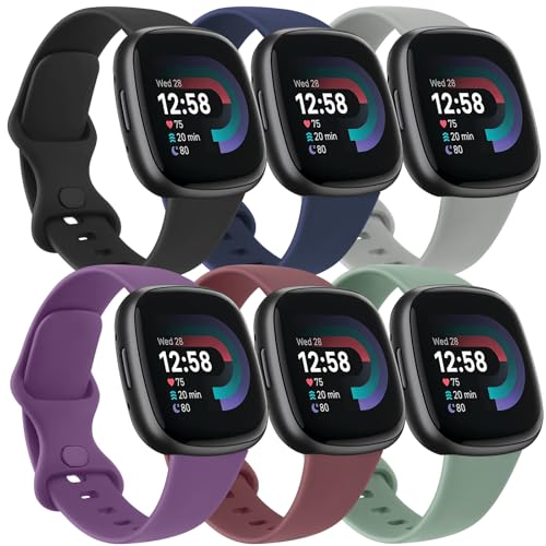 6 PACK Bands Compatible with Fitbit Versa 4 / Versa 3 / Fitbit Sense 2 / Sense Bands for Women Men, Soft Sport Wristbands Replacement Smart Watch Straps (6PACK A,Small)