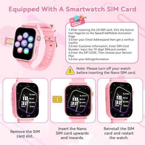 4G Kids Smart Watch Phone GPS, Smartwatch for Boys Girls Ages 4-12 Years with Video Call Chat Class Mode SOS Camera Alarm Games Parental App Touch Watch Gifts for Children (Includes SIM Card) Pink