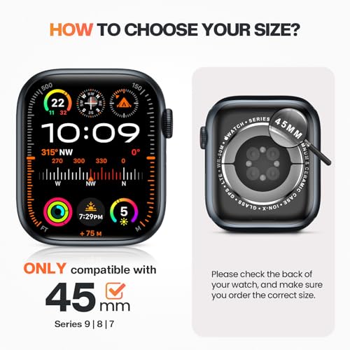 Goton 2 in 1 Waterproof Case for Apple Watch Series 9 8 7 Screen Protector 45mm, 360 Protective Glass Face Cover Hard PC Bumper + Back Frame for iWatch Accessories 45 mm