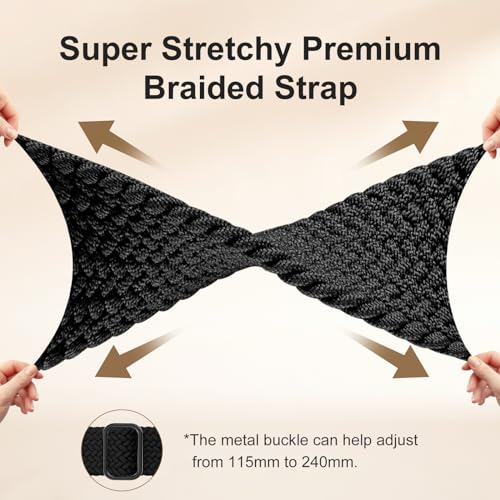 Maledan Sport Elastic Band Compatible for Fitbit Sense/Versa 3/Fitbit Versa 4/Sense 2 Bands Men Women, Breathable Nylon Stretchy Solo Loop Replacement Bands for Versa 3/ Versa 4, Black