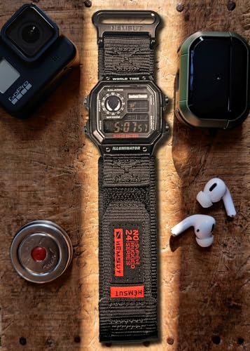 HEMSUT 18mm Quick Release Nylon Watch Band for G-Shock Compatible with Casio G-Shock AE/F/W Series (AE-1200, F-91W, W-735H, DW-H5600), Super Rugged Military Style Replacement Strap (Premium Seatbelt Nylon)