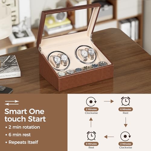 ANWBROAD Watch Winder for Automatic Watches, Automatic Watch Winder Box with 4 Watch Rotator and 6 Extra Storages, 4 Watch Winder with Japanese Quiet Motor, Watch Winders for Men & Women, UJWW012Z