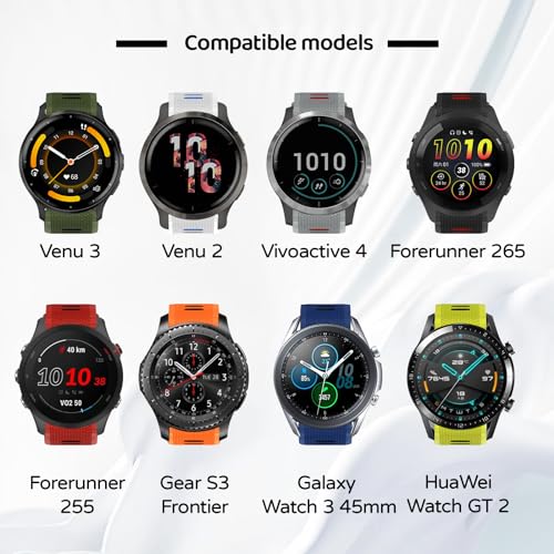 U-LIMVE Watch Band for Garmin Forerunner 265/Forerunner 255/Vivoactive 4/Venu 3/Venu 2, 22mm Quick Release Silicone Replacement Band