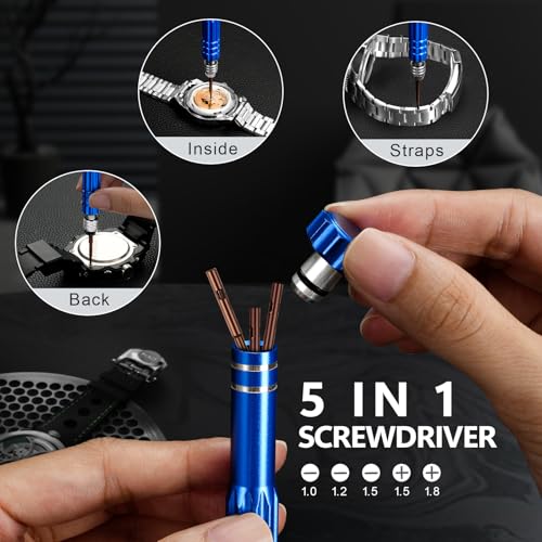 JOREST Watch Repair Kit + Watch Press Tool, Battery Replacement, Strap Adjustment, Wrench Opening Back Cover, Case Opener/Closer, Link Remover Sizing Bracelet, Screwdriver Band Pin Removal, Spring Bar